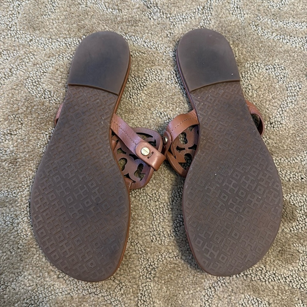 TORY BURCH 8.5 Miller Sandal Bourbon Miele Tan Brown Nude Neutral slip on - Picture 2 of 7